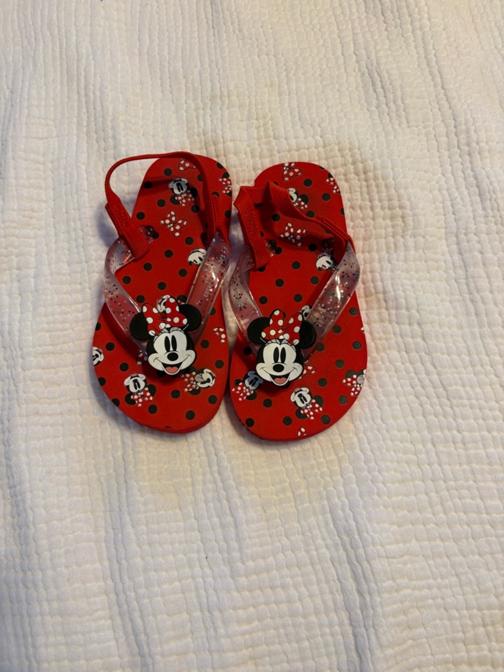 Disney Red Minnie Mouse Polka Dot Toddler Flip Flops with Glitter Straps